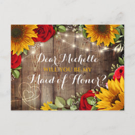 Postal De Anuncios Girasoles y Rosas ¿Serás mi Dama de Honor