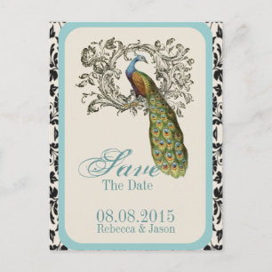Postal De Anuncios giros elegantes Bodas de pavo real floral de lirio