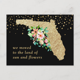 Postal De Anuncios Glam Gold Mapa de Florida Floral Mudanza