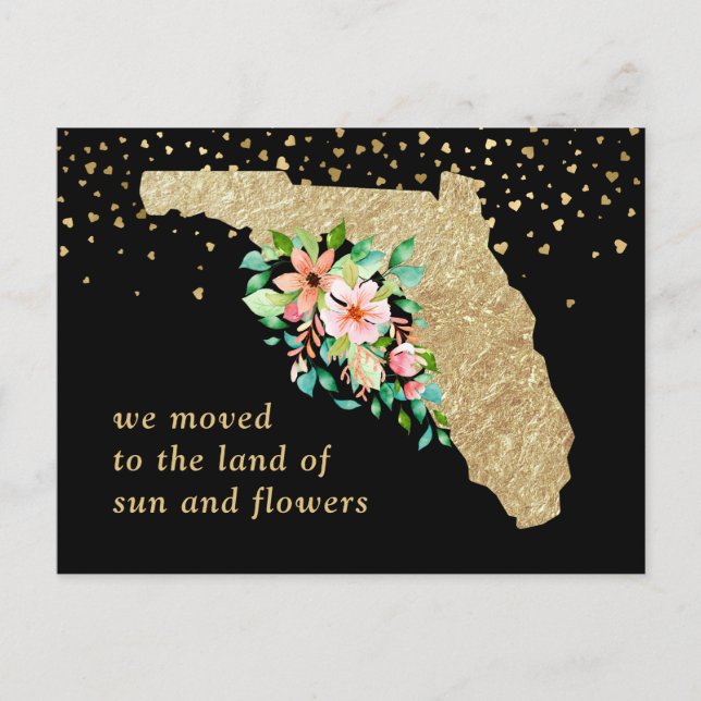 Postal De Anuncios Glam Gold Mapa de Florida Floral Mudanza (Anverso)