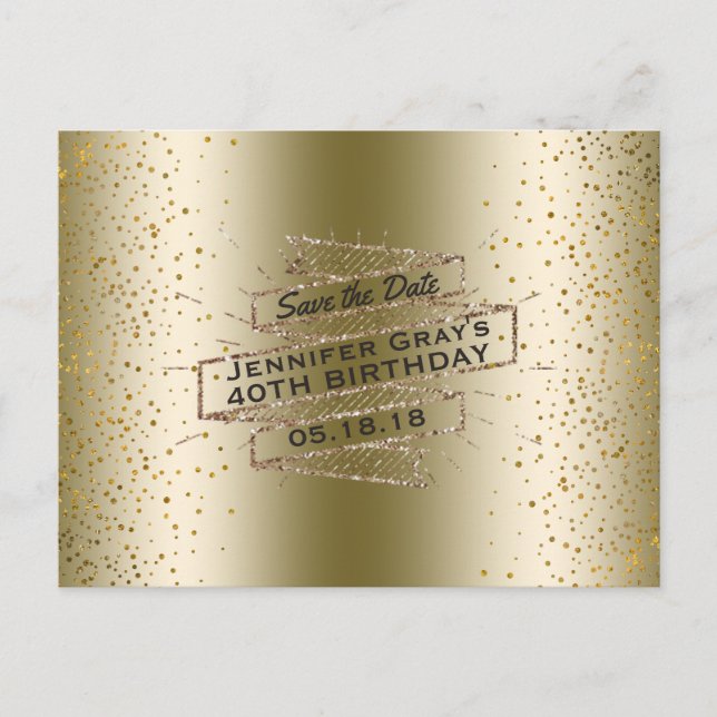 Postal De Anuncios Glam Gold Save the Date Elegant Birthday Party (Anverso)