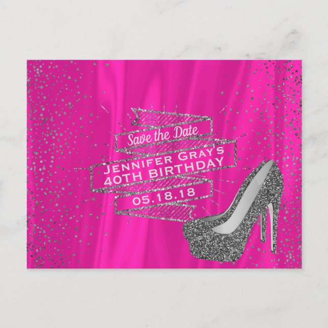 Postal De Anuncios Glam Pink Save the Date Elegant Birthday Party (Anverso)