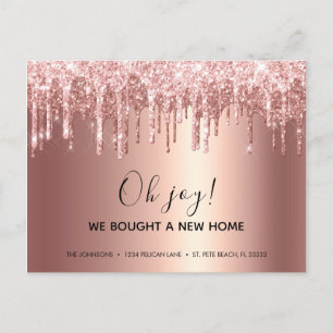 Postal De Anuncios Glam Rose Gold Glitter Drip Nueva Dirección