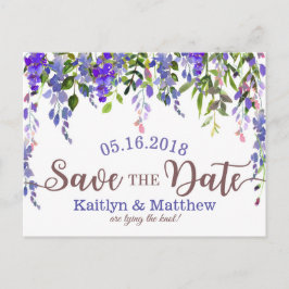 Postal De Anuncios Glicina Púrpura Floral Drop Save the Date