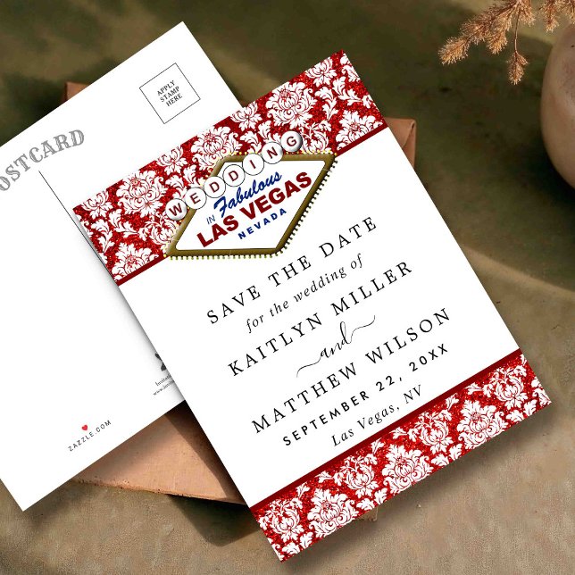 Postal De Anuncios Glitter Damask Las Vegas Boda Save The Date (Subido por el creador)