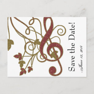 Postal De Anuncios Glitter Red Gold Music Save the Date