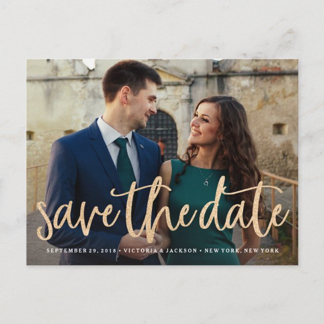 Postal De Anuncios Glittering Gold Save the Date Postcard (Anverso)