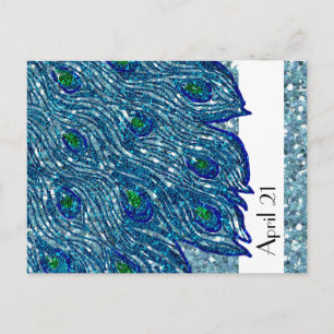 Postal De Anuncios Glittery Blue Spangle Peacock Save the Date