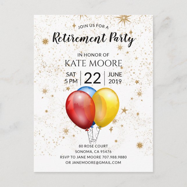 Postal De Anuncios Globos de fiesta de jubilación moderna con confeti (Anverso)