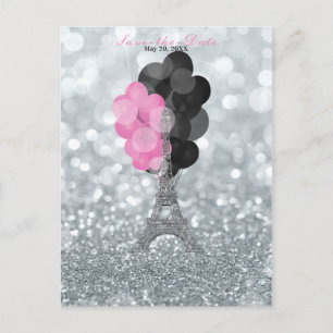 Postal De Anuncios Globos de la Torre Eiffel con purpurina plateada p