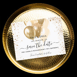 Postal De Anuncios Globos de oro blanco de cumpleaños salvan la fecha