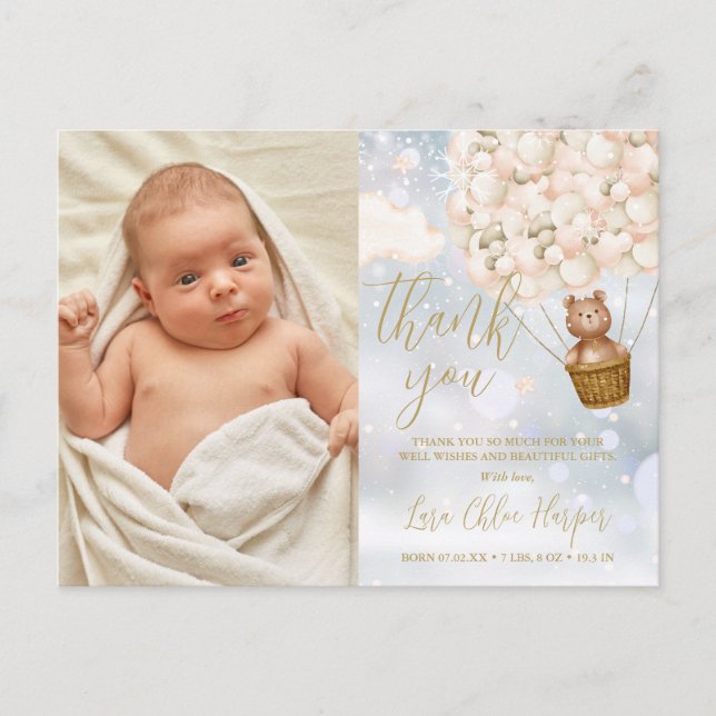 Postal De Anuncios Globos de oso agradecen invierno bebé foto nacimie (Anverso)