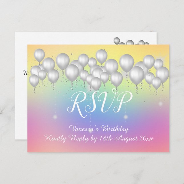 Postal De Anuncios Globos de RAINBOW en todas las ocasiones RSVP (Anverso / Reverso)