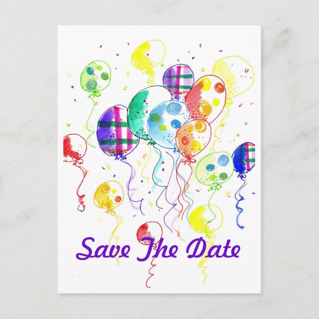 Postal De Anuncios Globos Fiesta Arcoiris Celebrar Confeti (Anverso)