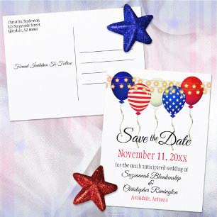 Postal De Anuncios Globos Patrióticos Boda Guardar La Fecha Personali