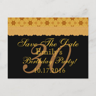 Postal De Anuncios Gold Black Stars Lace Save the Date Cumpleaños V10