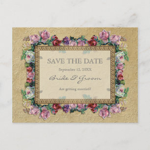 Postal De Anuncios Gold Brocade Floral Formal Elegante Guardar la fec