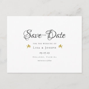 Postal De Anuncios Gold Cupids Elegante Escritura Guardar la Fecha