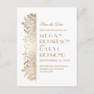 Postal De Anuncios Gold Filigree Elegant Floral Save the Date