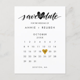 Postal De Anuncios Gold Love Heart Calendar Save the Date