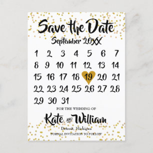 Postal De Anuncios Gold Love Heart Calendar Save the Date
