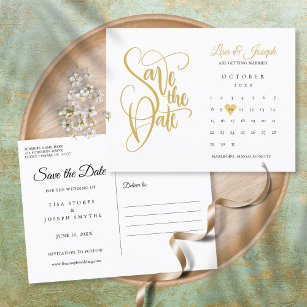 Postal De Anuncios Gold Save the Date Calendar Love Heart Postcard