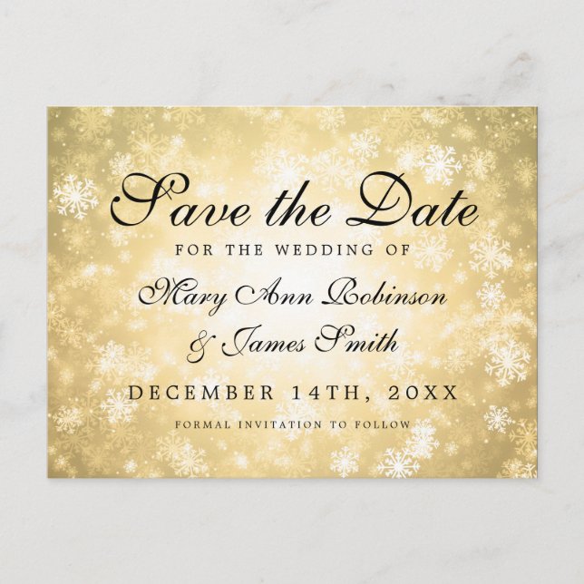 Postal De Anuncios Gold Winter Wonderland Elegant Save The Date (Anverso)