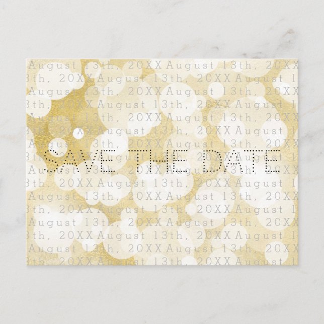 Postal De Anuncios Golden Lights Gold Glam Modern Glam Save the Date (Anverso)