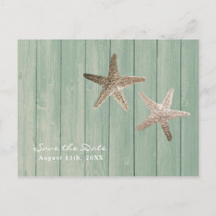 Postal De Anuncios Golden Starfish & Wood Elegant Beach Save the Date