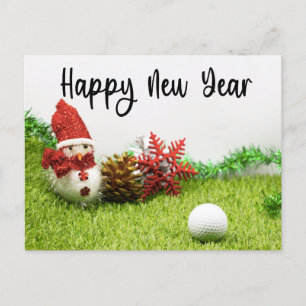 Postal De Anuncios Golf Feliz Año Nuevo con Snowman para los golfista