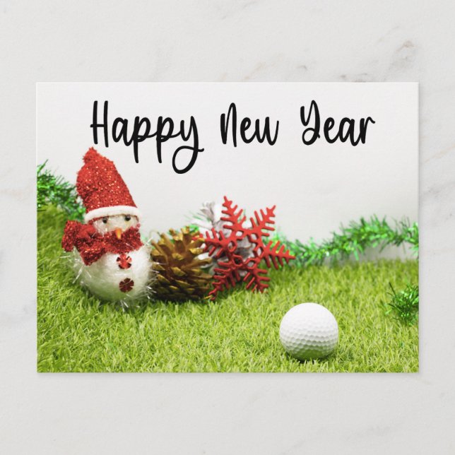 Postal De Anuncios Golf Feliz Año Nuevo con Snowman para los golfista (Anverso)