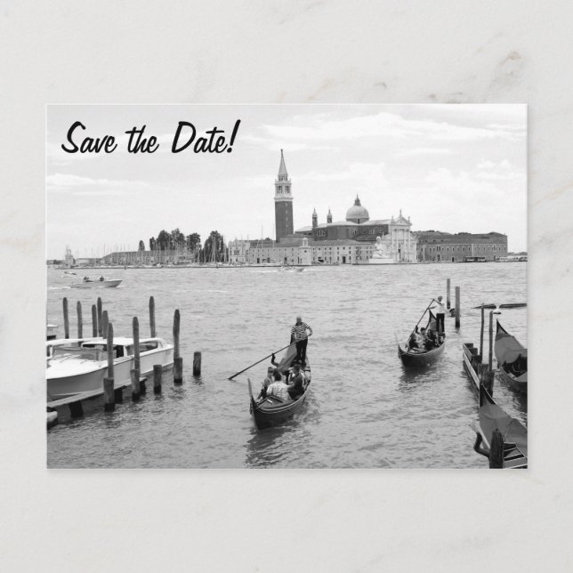 Postal De Anuncios Gondolier blanco y negro en Venecia (Anverso)