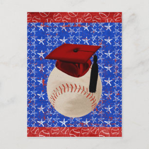 Postal De Anuncios Gorra de graduación de béisbol, estrellas, rojo, b