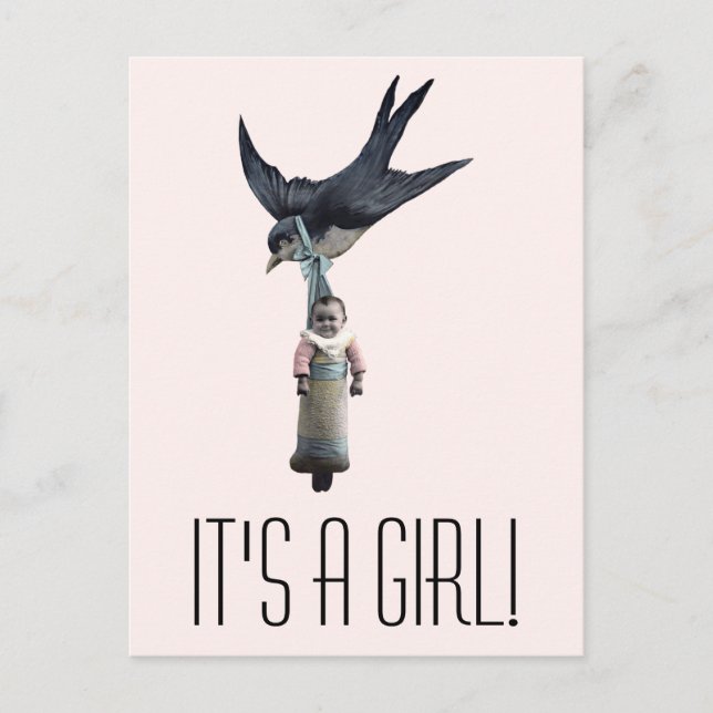 Postal De Anuncios Gorrión vintage con bebé (Anverso)