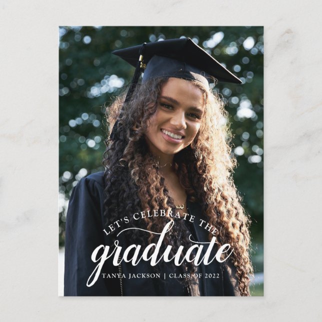 Postal De Anuncios Gorrito y Toga de Graduación de Foto Moderna (Anverso)