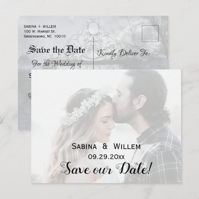 Postal De Anuncios Goth Save Our Date Couple Photo Wedding Postcard (Anverso / Reverso)