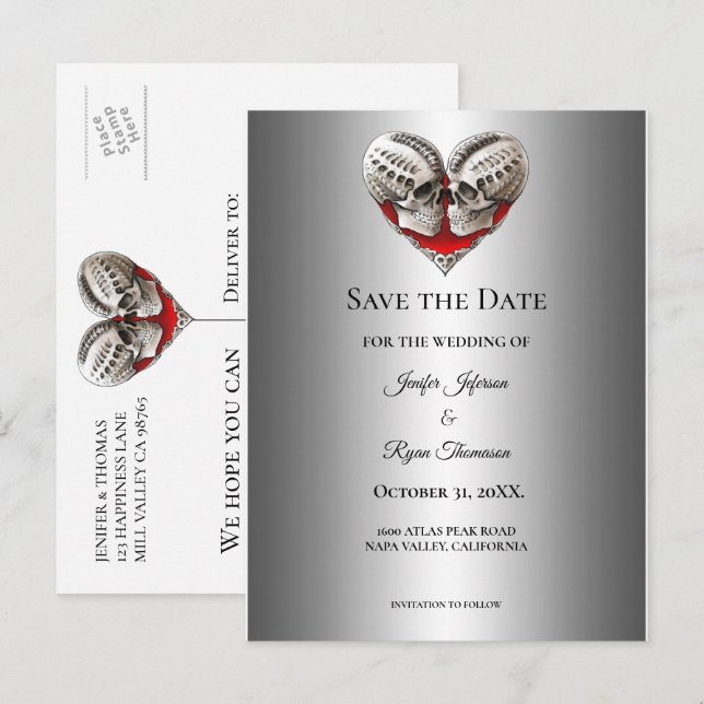 Postal De Anuncios Gothic halloween wedding save the date postcard (Anverso / Reverso)