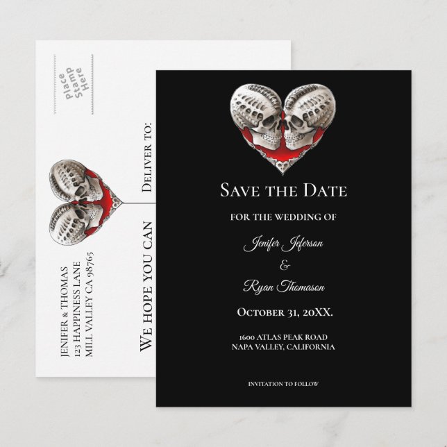 Postal De Anuncios Gothic halloween wedding save the date postcard (Anverso / Reverso)