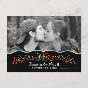 Postal De Anuncios Gótica Rosas Negras y Rojas Amor Foto Guardar fech