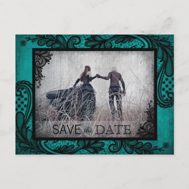 Postal De Anuncios Gótico Grunge Lace Photo Save the Date (Anverso)