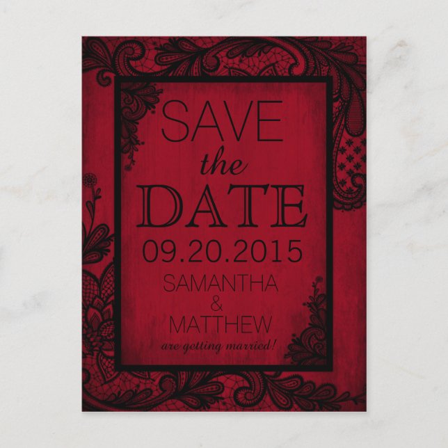Postal De Anuncios Gótico Grunge Lace Save the Date (Anverso)