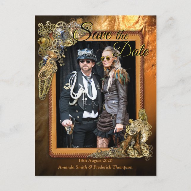 Postal De Anuncios Gótico - Steampunk On cuero Guardar la fecha (Anverso)