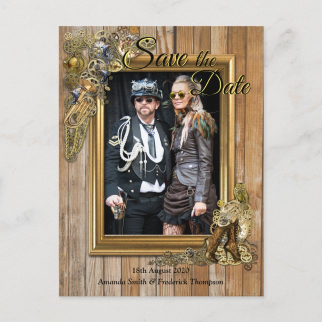 Postal De Anuncios Gótico - Steampunk on Wood Save the Date (Anverso)