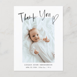 Postal De Anuncios Gracias a Heart Casual Script Baby Photo Birth 