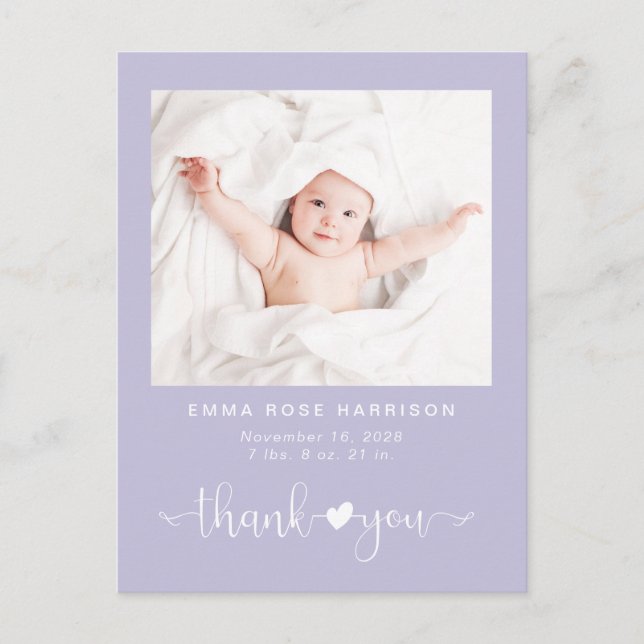 Postal De Anuncios Gracias, foto, Chica morado, nacimiento (Anverso)