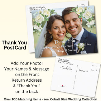 Postal De Anuncios Gracias - Foto con rosas blancas