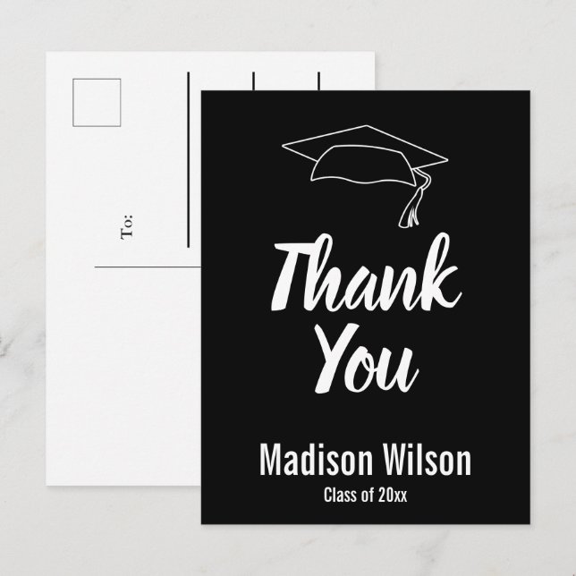 Postal De Anuncios Gracias Graduación en blanco y negro por el nombre (Anverso / Reverso)