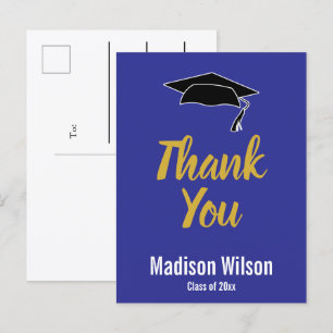 Postal De Anuncios Gracias Nombre del Graduado Azul y Blanco Graduaci