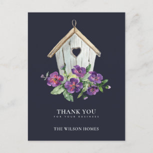 POSTAL DE ANUNCIOS GRACIAS REALISTA DE NAVY RUSTIC FLORAL BIRDHOUSE
