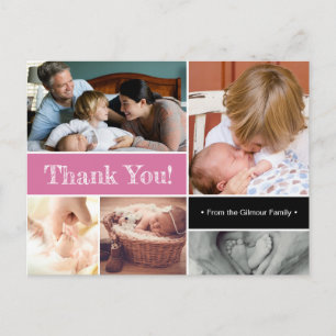 Postal De Anuncios Gracias Rosa Presentando fotos de niños pequeños
